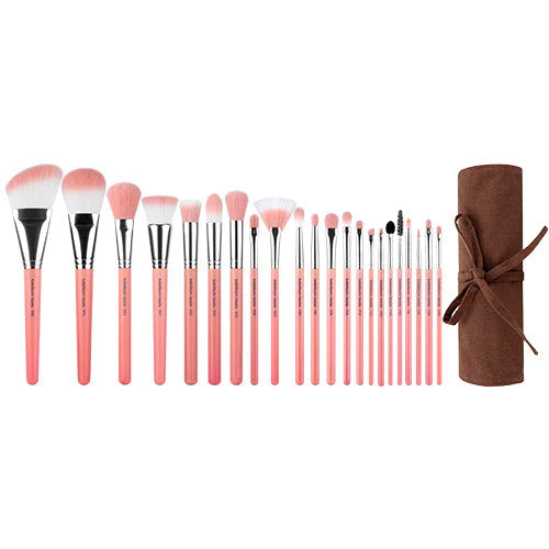 Pink Bambu Complete 14pc. Brush Set with Roll-up Pouch