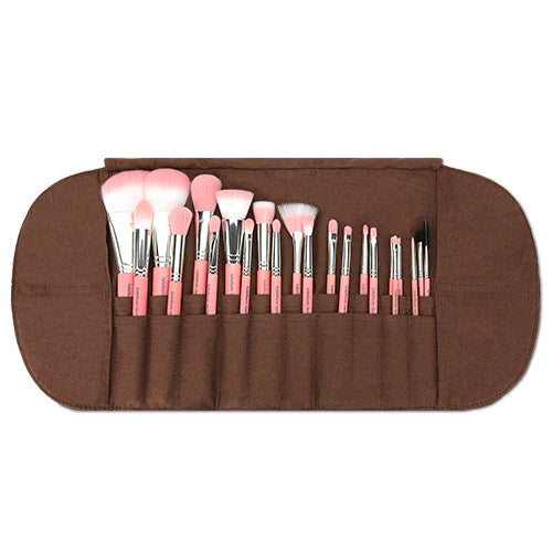 Pink Bambu Complete 14pc. Brush Set with Roll-up Pouch